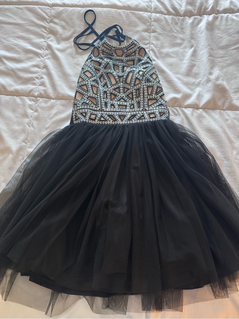 Black Halter Tulle Dress with Beaded Bodice